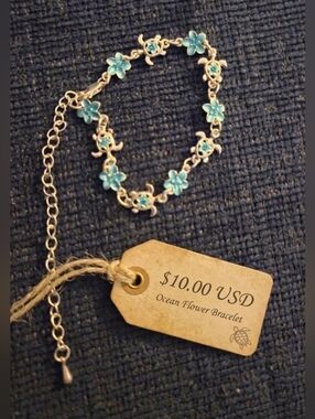 Silver Adjustable Aqua Blue Sea Anklet One Size